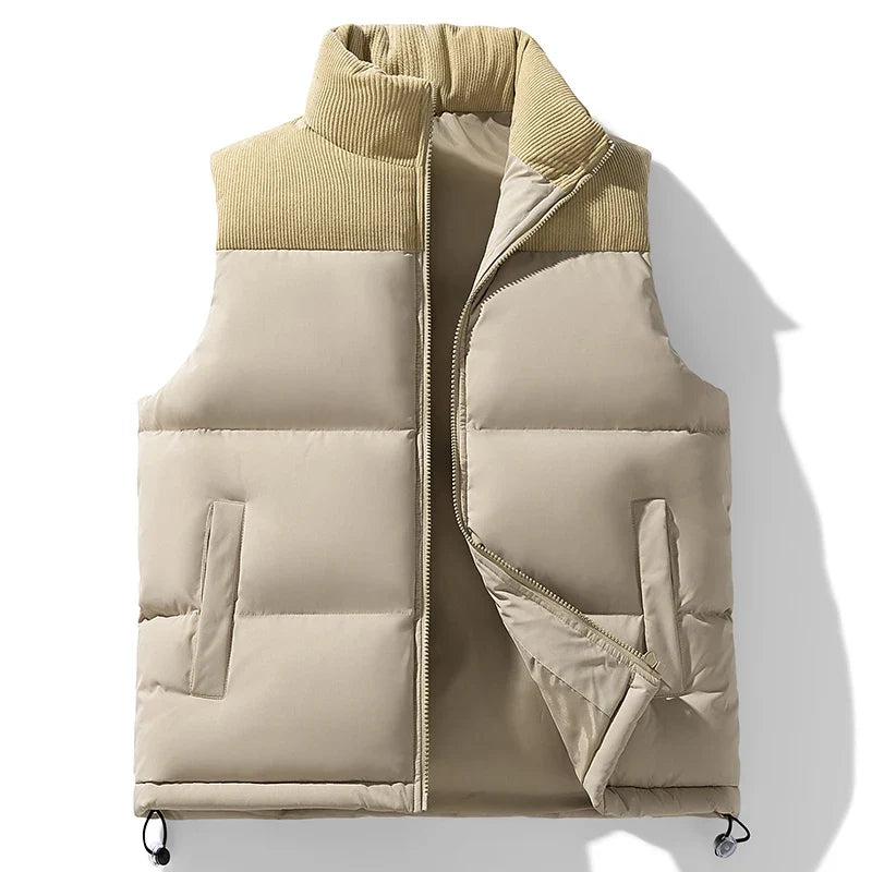 Men's Quilted Puffer Vest with Zip Front | Savoni - Khaki