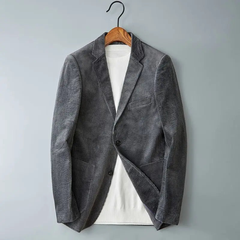 Men's Corduroy Blazer with Button Front | Savoni - Gray