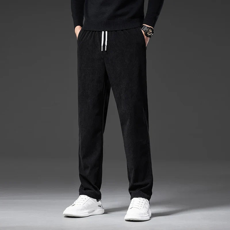 Men's Corduroy Trousers with Drawstring | Savoni - Black