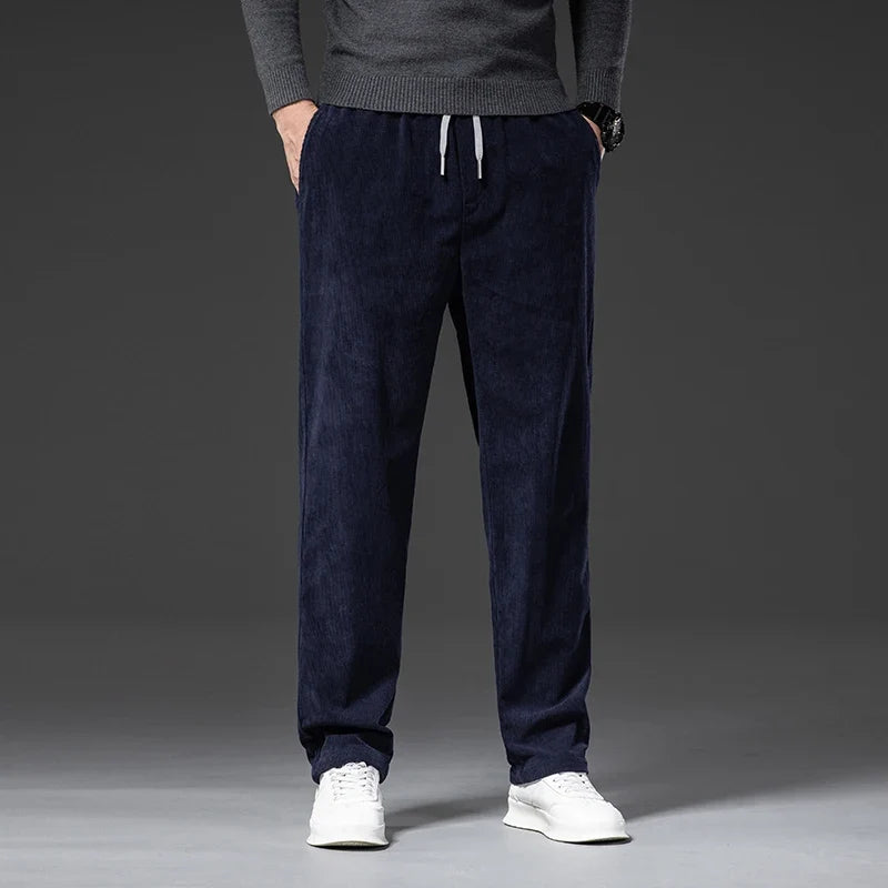 Men's Corduroy Trousers with Drawstring | Savoni - Blue