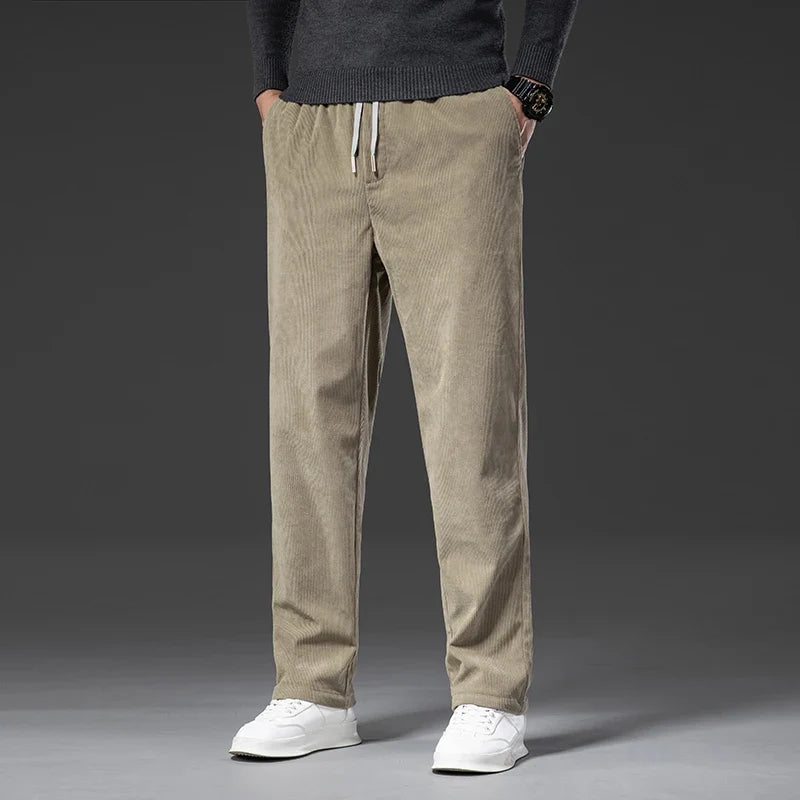 Men's Corduroy Trousers with Drawstring | Savoni - Khaki