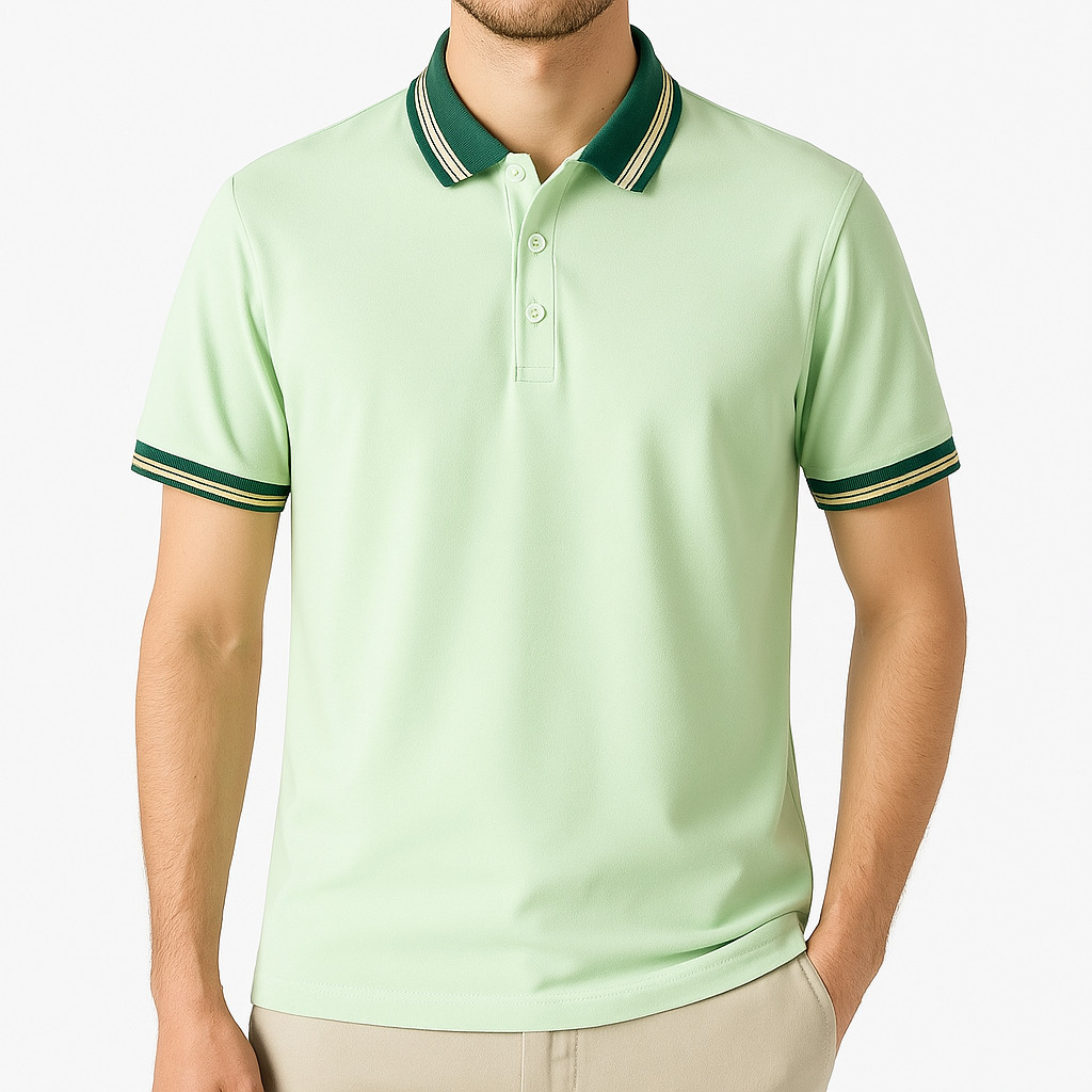 Men's Knit Polo Shirt with Button Placket | Savoni - Green