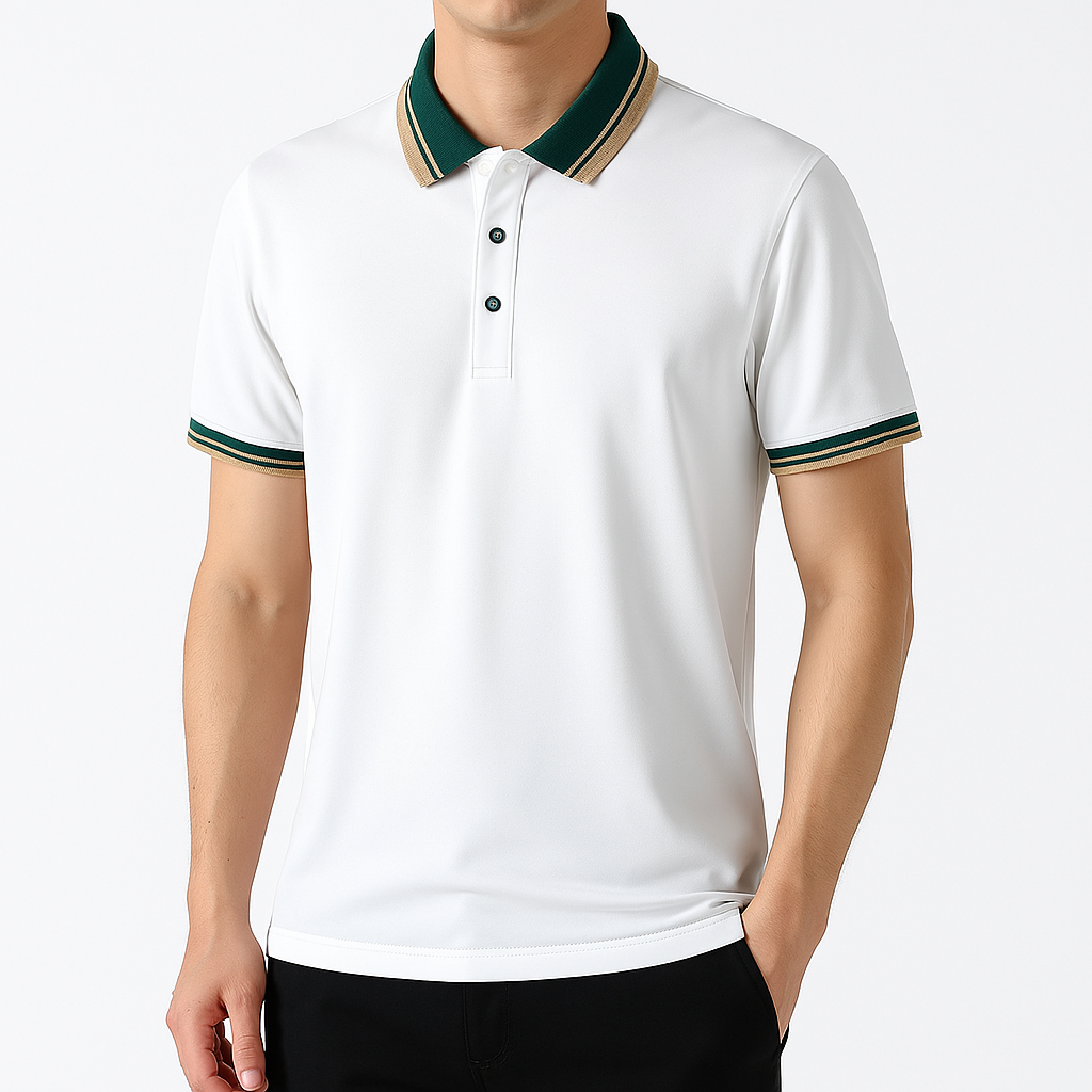 Men's Knit Polo Shirt with Button Placket | Savoni - White