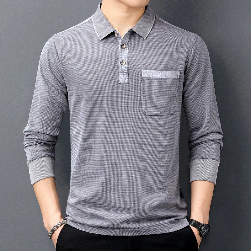 Men's Long Sleeve Polo with Chest Pocket | Savoni - Gray