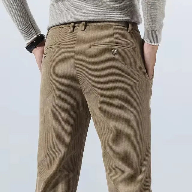 Men's Slim Fit Tapered Corduroy Trousers | Verano - Khaki