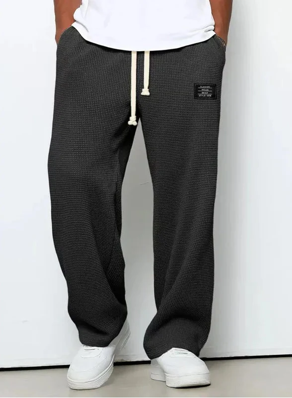 Men's Waffle Knit Drawstring Trousers | Arden - Black