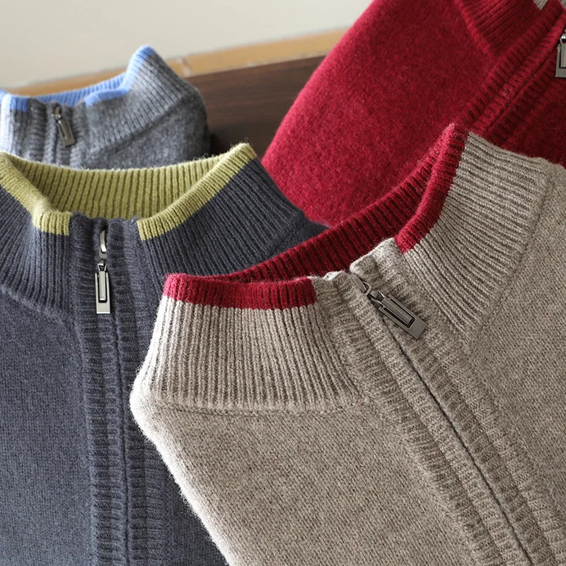 Men's Fine Knit Quarter-Zip with Contrast Collar | Savoni