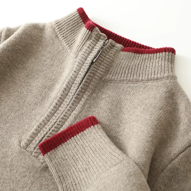 Men's Fine Knit Quarter-Zip with Contrast Collar | Savoni