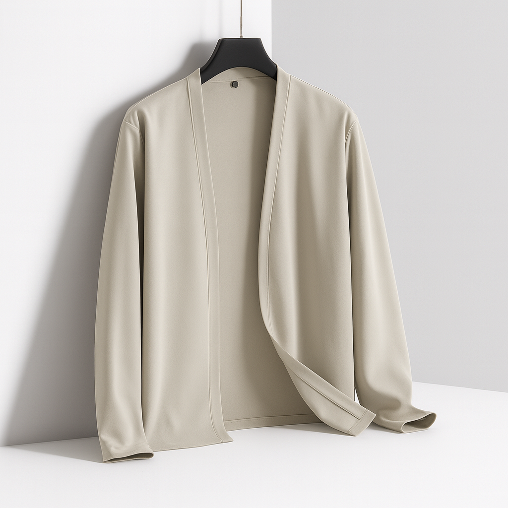 Men's Open Front Cardigan in Fine Knit | Savoni - Beige