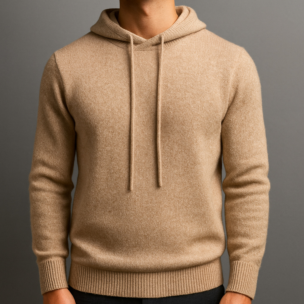 Men's Knitted Hoodie with Drawstring | Savoni - Khaki
