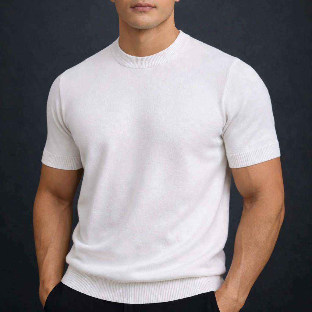 Men's Knitted T-Shirt with Crew Neck | Savino - White