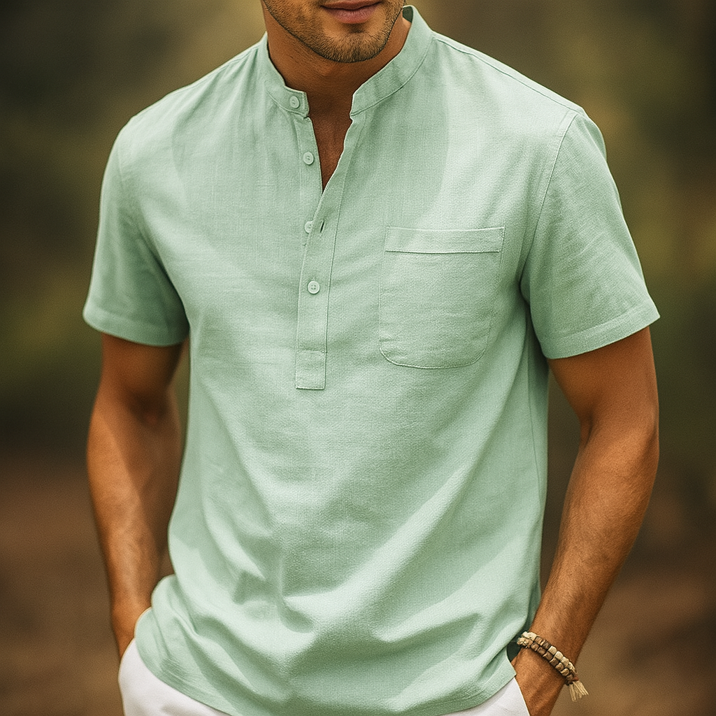 Men's Linen-Look Henley Shirt with Chest Pocket | Arden