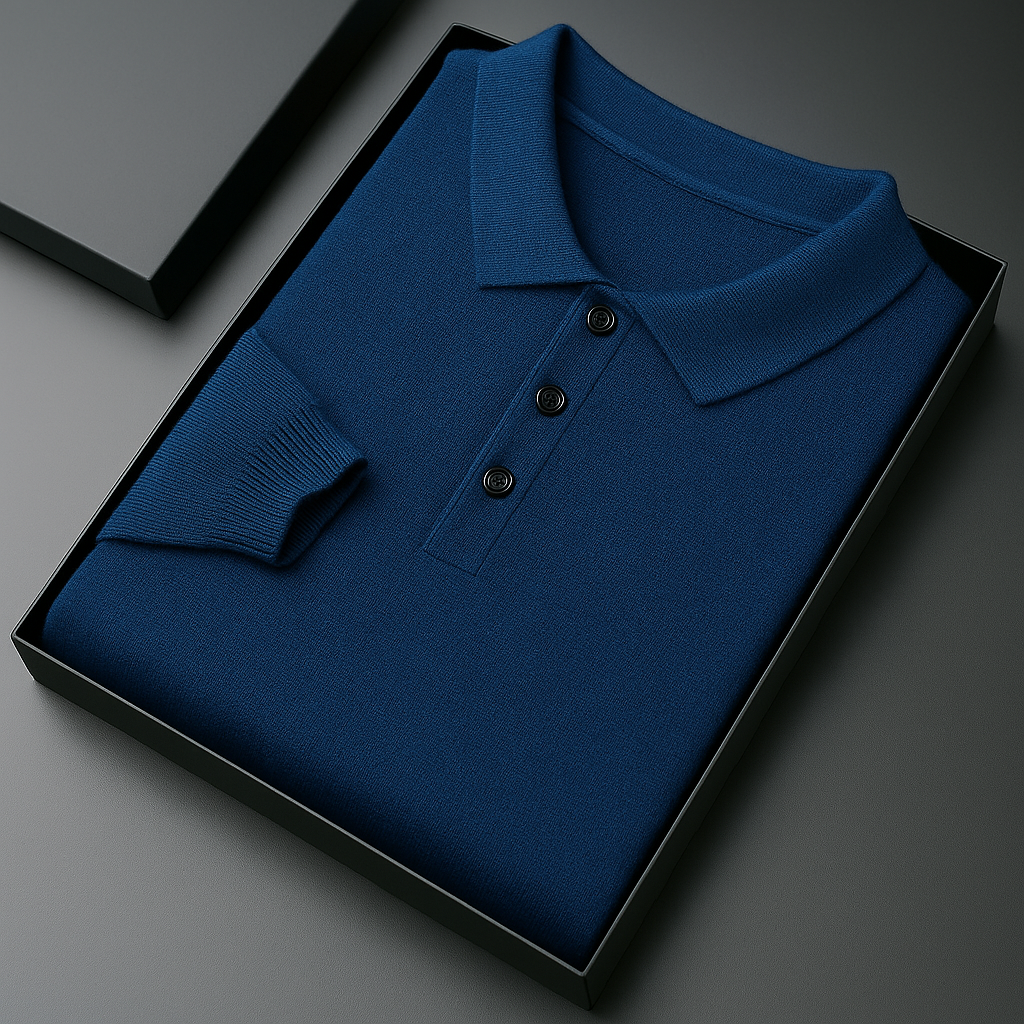 Men's Fine Knit Polo Sweater with Button Placket | Arden - Blue