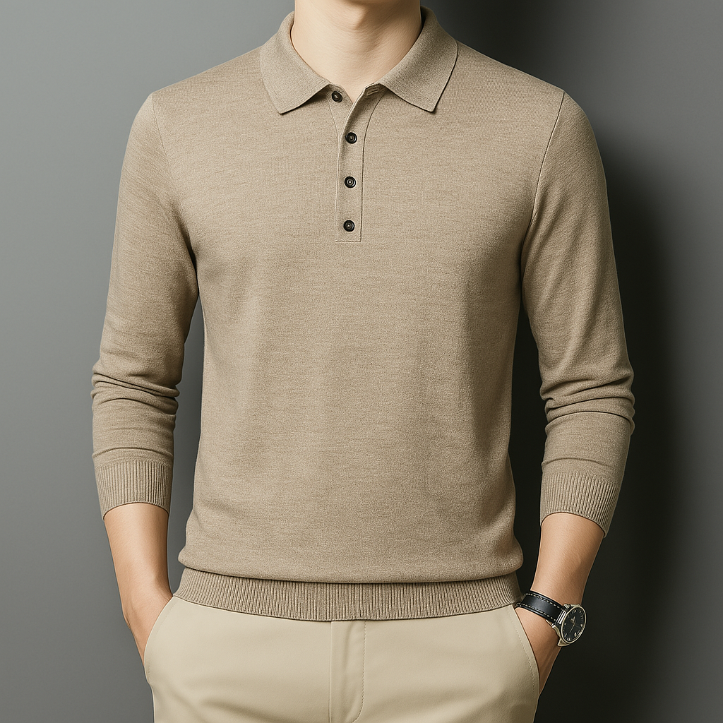 Men's Fine Knit Polo Sweater with Button Placket | Arden