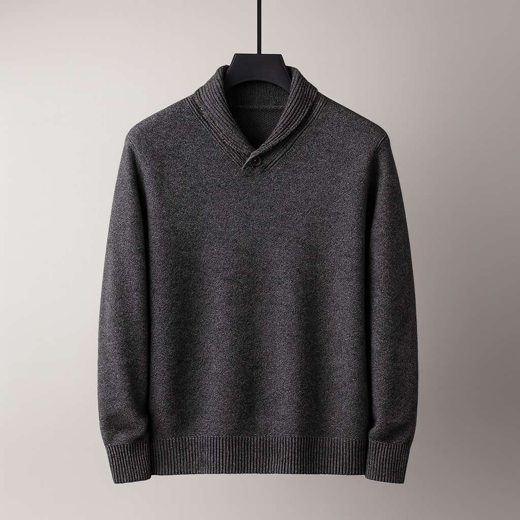 Men's Shawl Collar Sweater in Smooth Fine Knit | Savoni - Gray