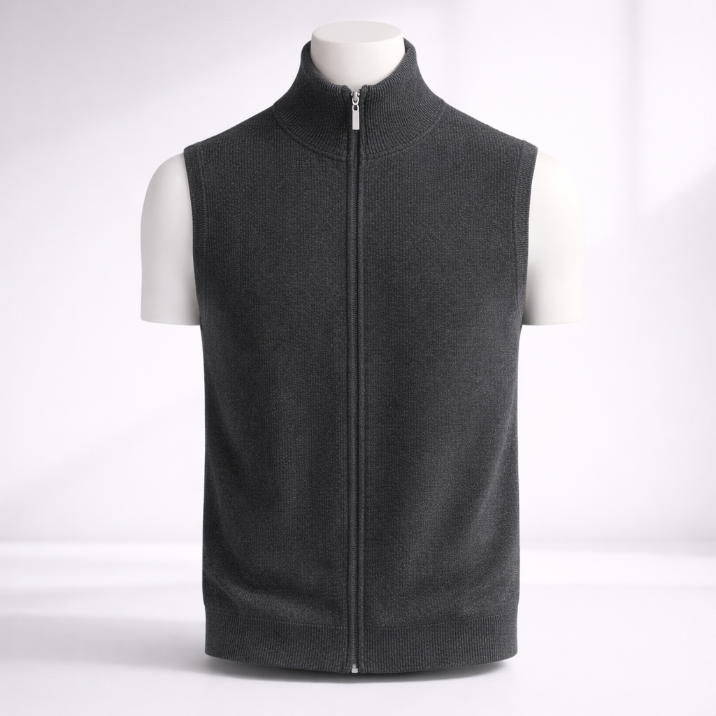 Men's Zip-Up Knit Sweater Vest with Stand Collar | Savoni