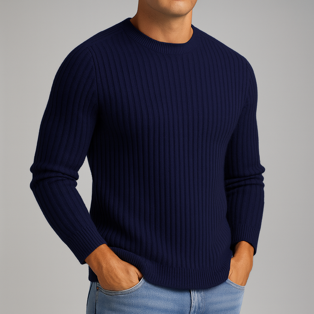 Men's Fine Cable Knit Crewneck Sweater | Savoni - Blue