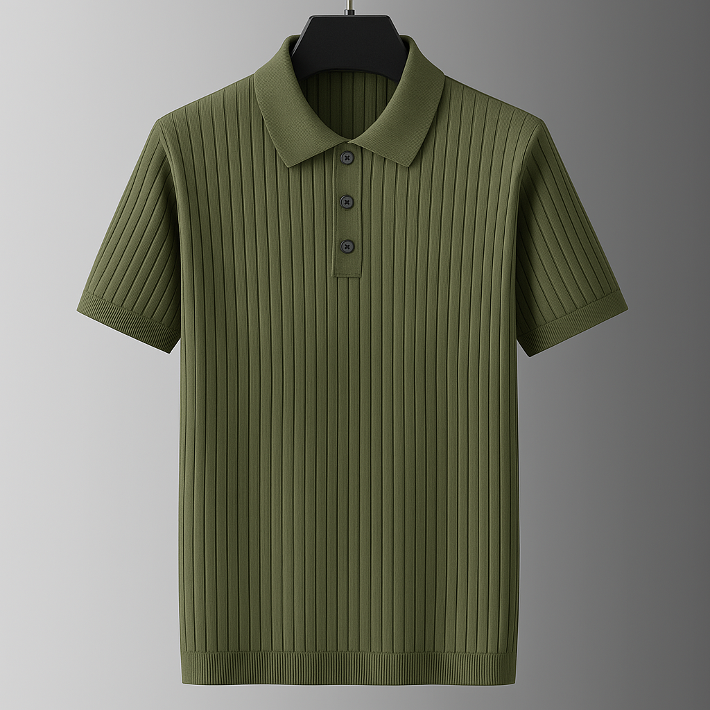 Men's Ribbed Knit Polo Shirt with Button Placket | Savoni