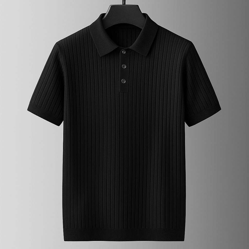 Men's Ribbed Knit Polo Shirt with Button Placket | Savoni
