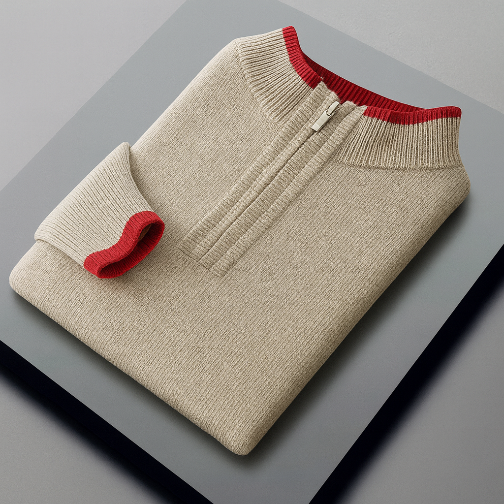 Men's Fine Knit Quarter-Zip with Contrast Collar | Savoni