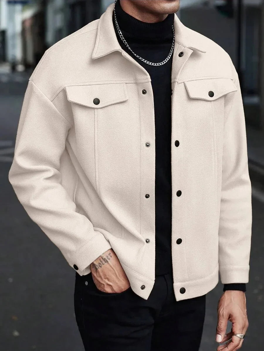 Men's Wool Look Jacket with Button Front | Savoni - White