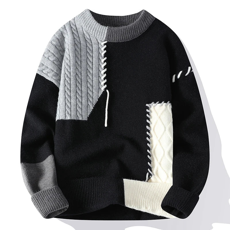 Men's Cable Knit Pullover with Crew Neck | Arden - Black