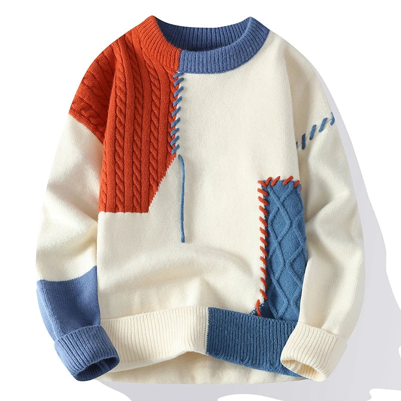 Men's Cable Knit Pullover with Crew Neck | Arden - Orange