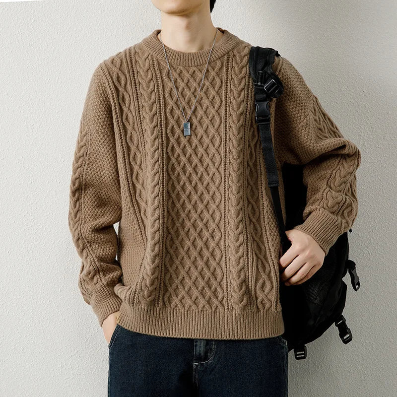 Men's Diamond Cable Knit Sweater with Crew Neck | Arden