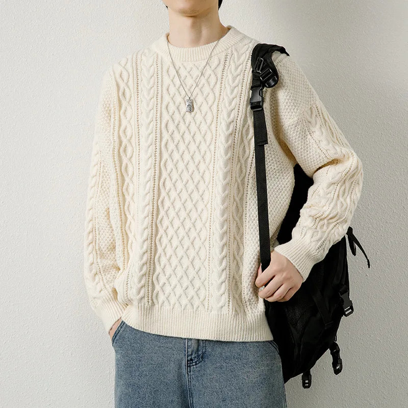Men's Diamond Cable Knit Sweater with Crew Neck | Arden