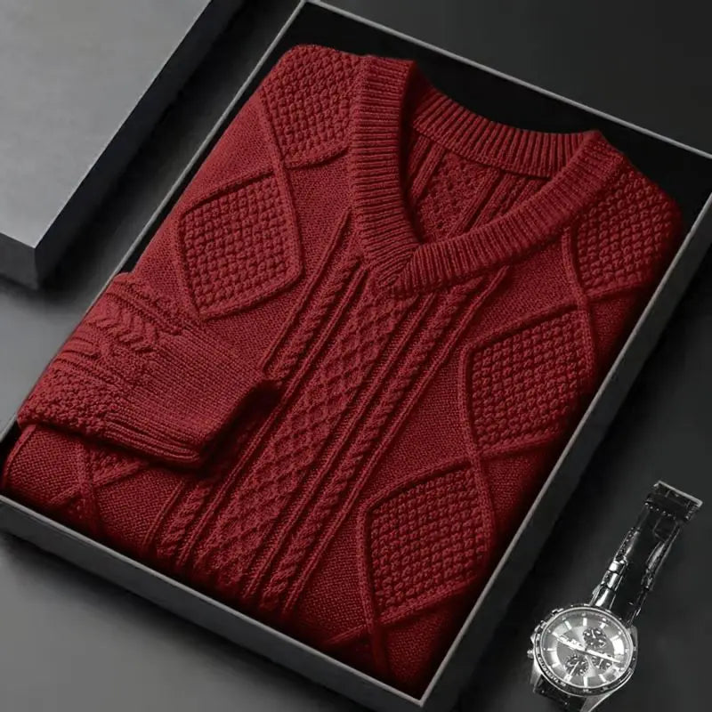 Men's Cable Knit V-Neck Sweater, Long Sleeve | Savoni