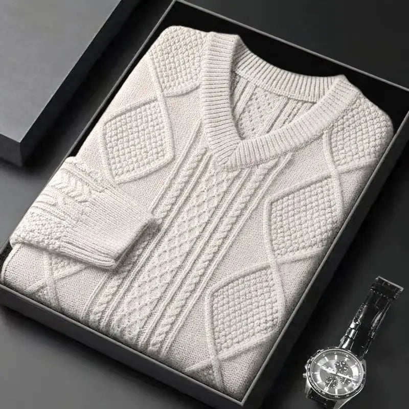 Men's Cable Knit V-Neck Sweater, Long Sleeve | Savoni