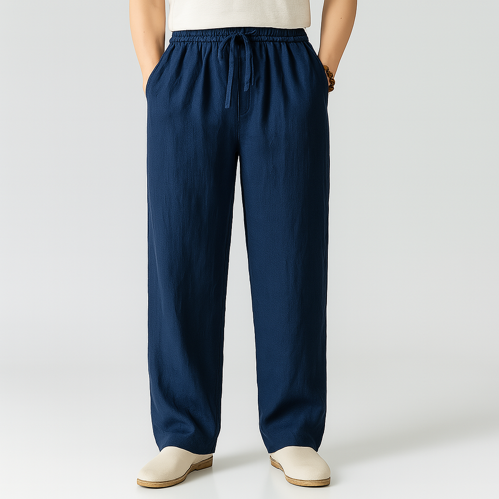 Men's Linen-Look Trousers with Drawstring Waist | Avani - Navy