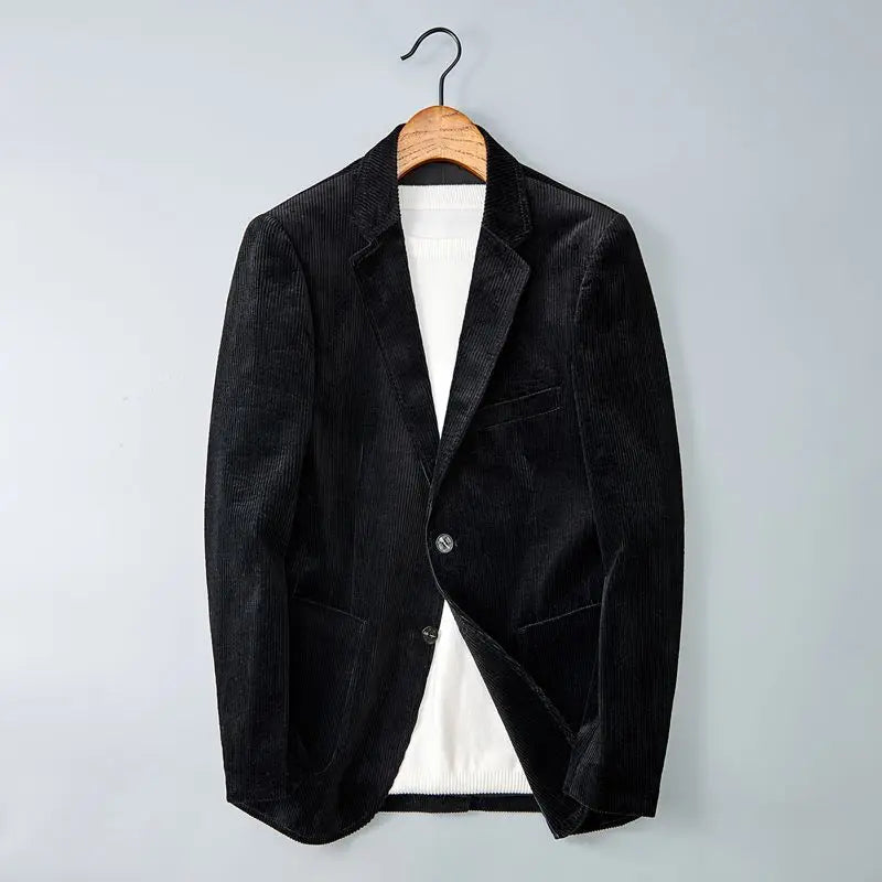 Men's Corduroy Blazer with Button Front | Savoni - Black