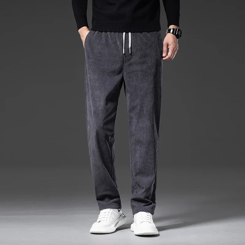Men's Corduroy Trousers with Drawstring | Savoni - Gray