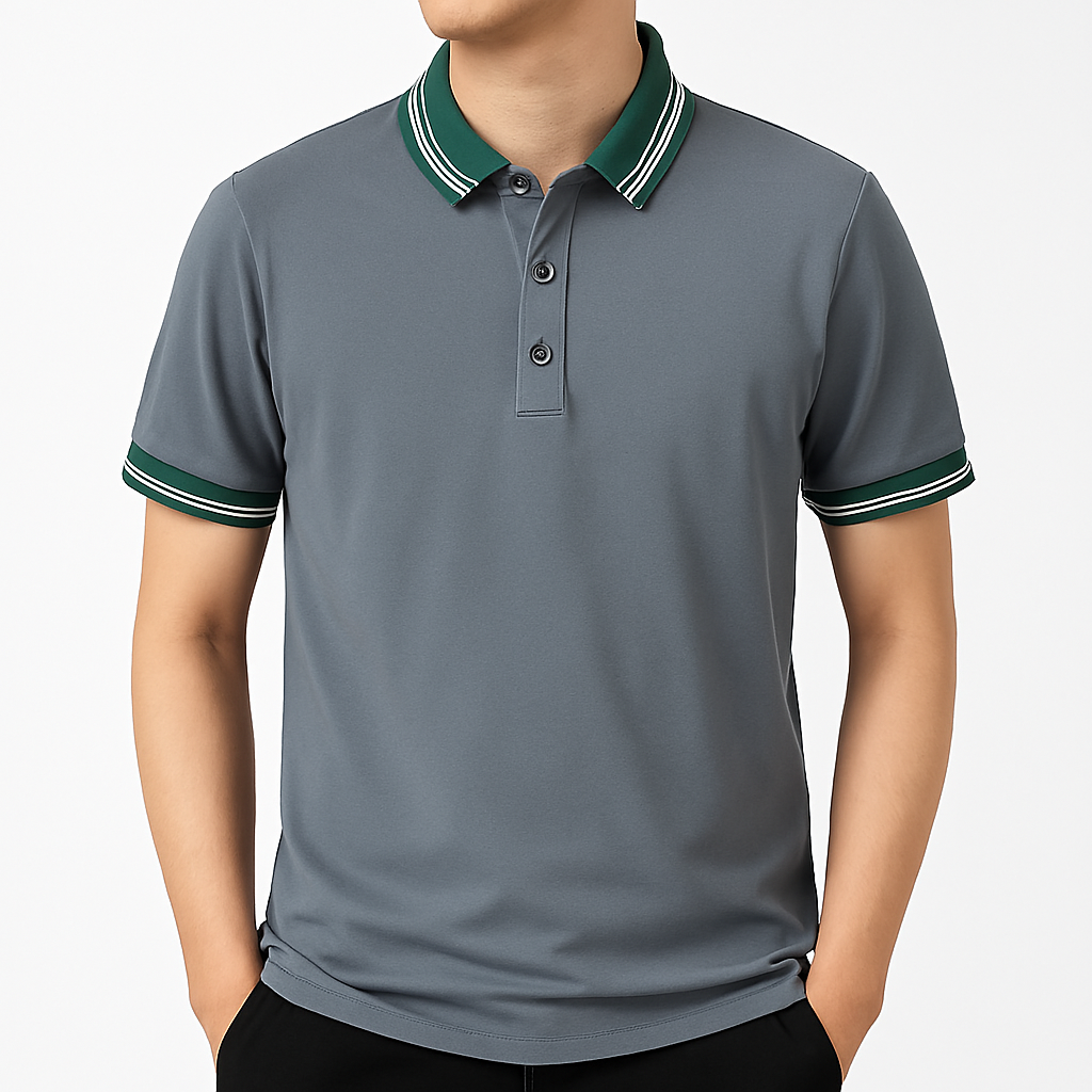 Men's Knit Polo Shirt with Button Placket | Savoni - Gray