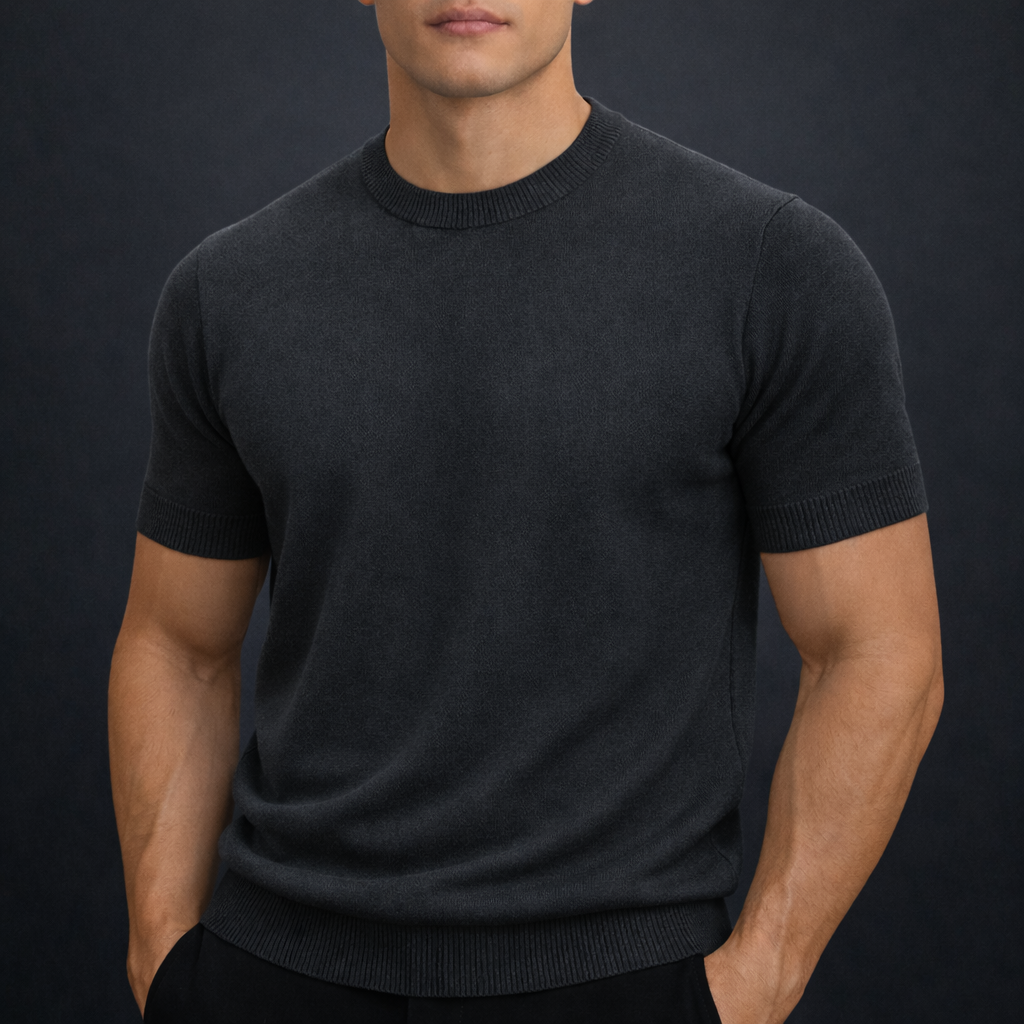 Men's Knitted T-Shirt with Crew Neck | Savino - Gray
