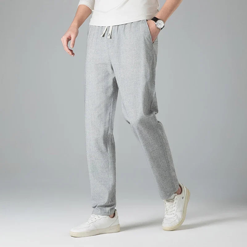 Men's Linen-Look Drawstring Trousers with Open Weave | Arden - Gray