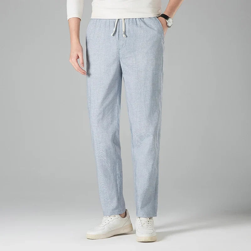 Men's Linen-Look Drawstring Trousers with Open Weave | Arden