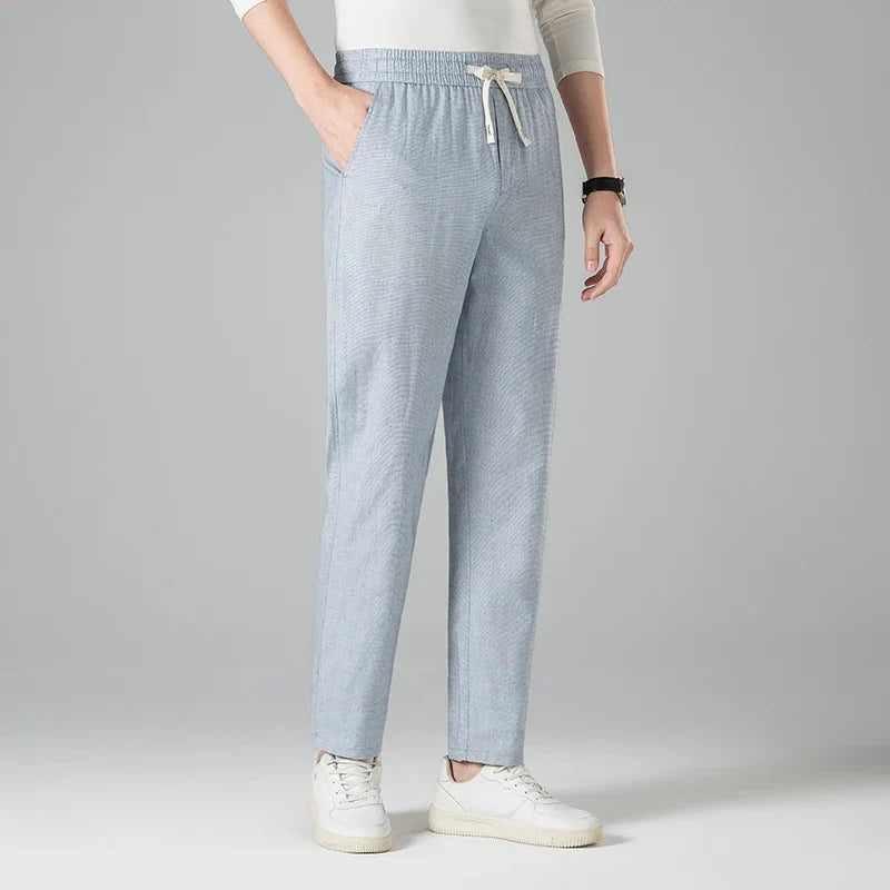 Men's Linen-Look Drawstring Trousers with Open Weave | Arden