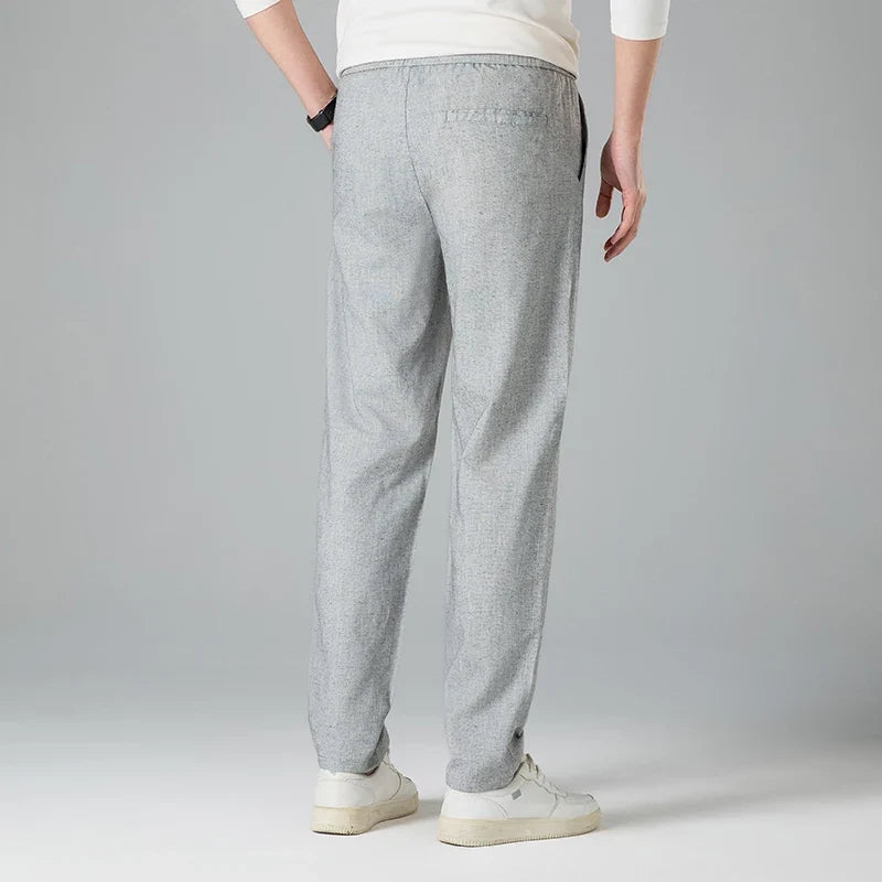 Men's Linen-Look Drawstring Trousers with Open Weave | Arden