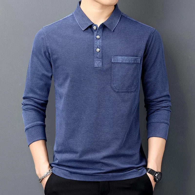 Men's Long Sleeve Polo with Chest Pocket | Savoni - Blue
