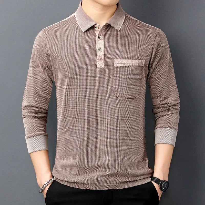 Men's Long Sleeve Polo with Chest Pocket | Savoni - Brown