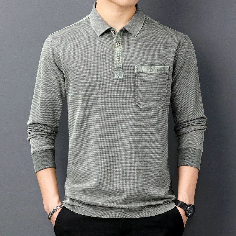 Men's Long Sleeve Polo with Chest Pocket | Savoni - Green