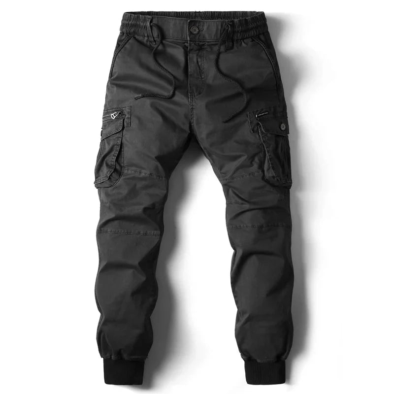 Men's Tapered Cargo Trousers with Drawstring Waist | Harrison - Black
