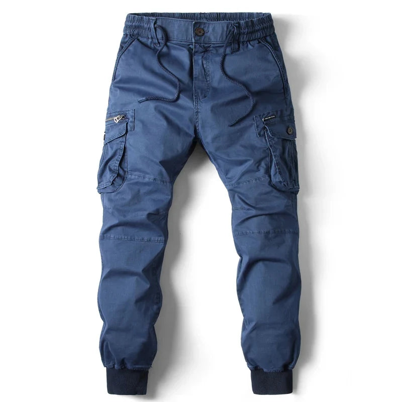Men's Tapered Cargo Trousers with Drawstring Waist | Harrison - Blue