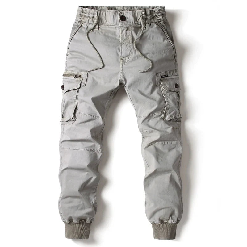 Men's Tapered Cargo Trousers with Drawstring Waist | Harrison - Gray