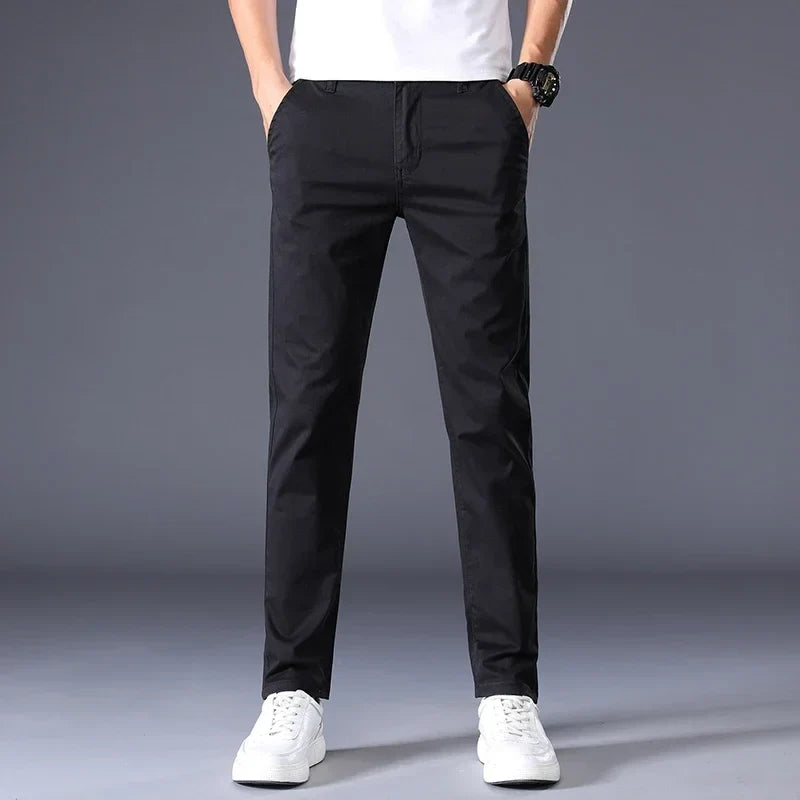 Men's Slim Fit Dress Trousers with Side Pockets | Savoni - Black