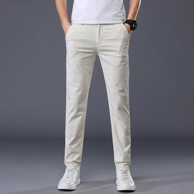 Men's Slim Fit Dress Trousers with Side Pockets | Savoni - Ivory