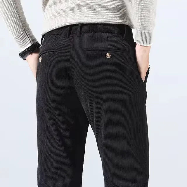 Men's Slim Fit Tapered Corduroy Trousers | Verano - Black