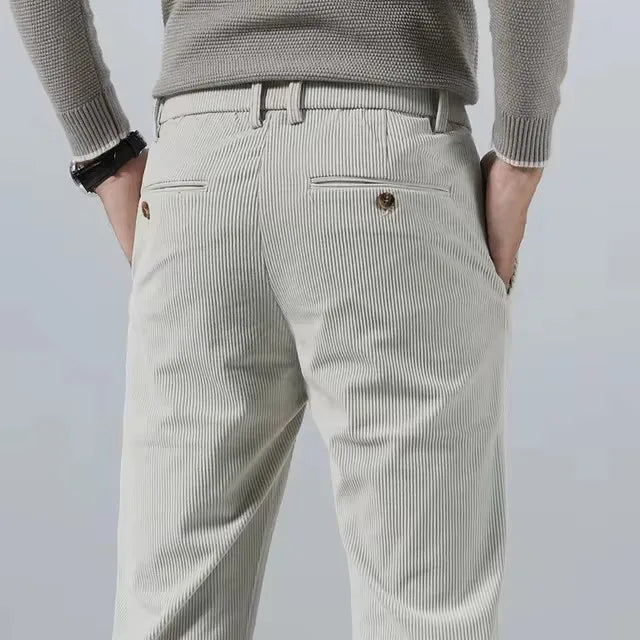 Men's Slim Fit Tapered Corduroy Trousers | Verano - Cream